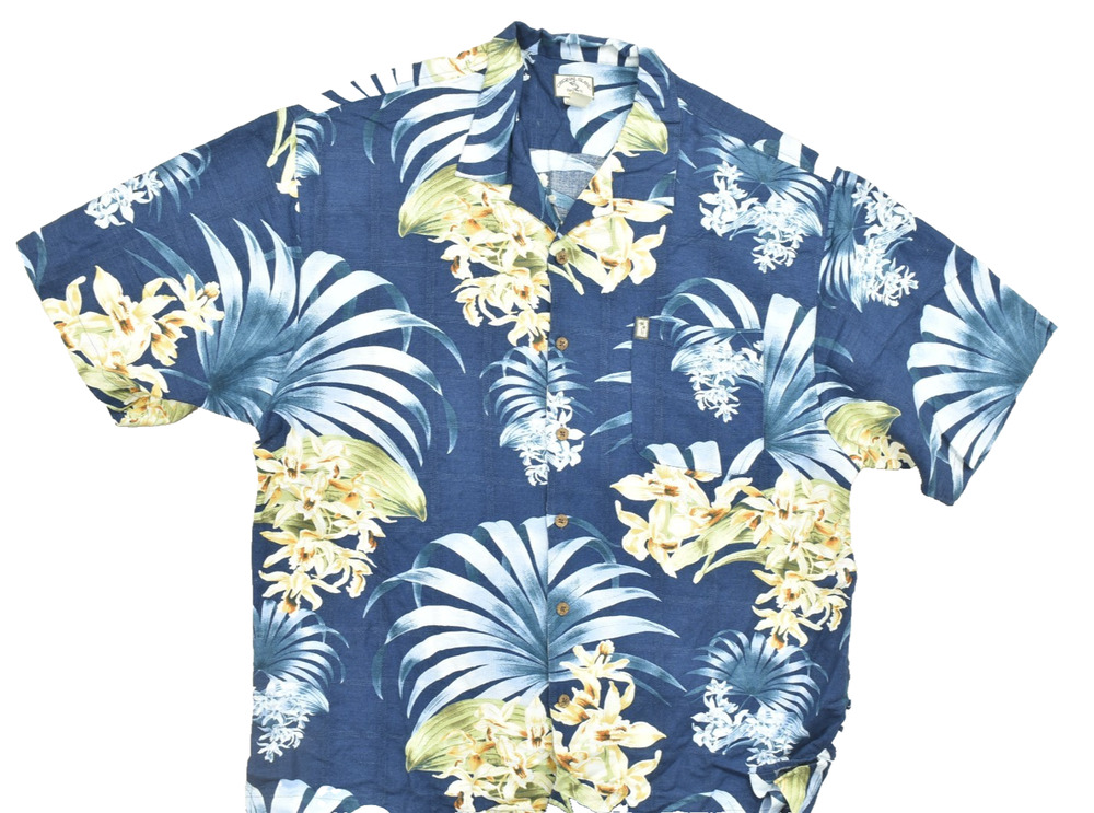 Original Island Sport Mens Blue Floral Button Down Hawaiian Shirt Size 2XL Linen